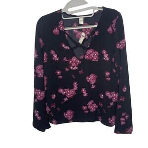 Cozy Fox Womens Top Size S Black Floral Sleeveless Long Sleeve Pullover Unlined